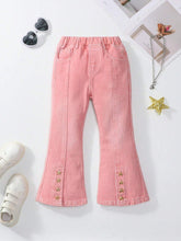 Girls' Casual Pink Stone Washed Denim Jeans With Slit Hem
